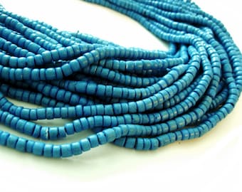 120 Blue wood Beads - Coconut Rondelle Disk Beads 4-5mm