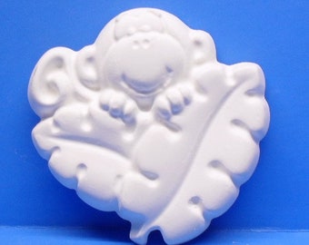 Ready To Paint/DIY/Plaster/ChalkWare/PlasterCraft Flat Back Magnet Moneky With Leaf #146A