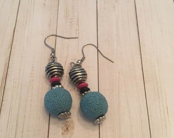 Lava Stone Ball Earrings,Lava Stone Earrings,Lava bead Dangle Earrings, Diffuser Earrings,Aromatherapy Earrings, Essential Oil earrings
