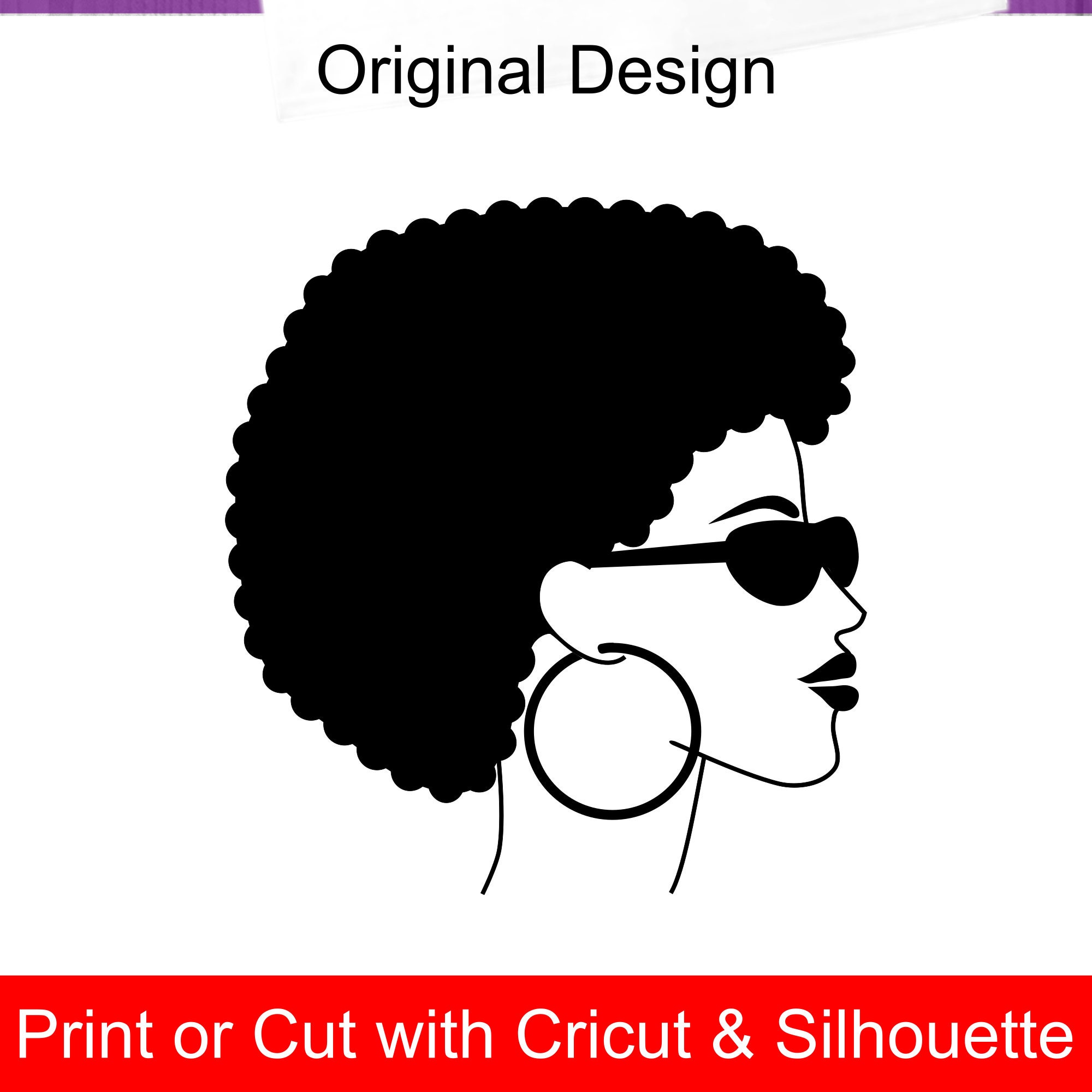 Download Afro Woman SVG file with shades, hoop earring , bright lipstick, and funky afro hair printable ...