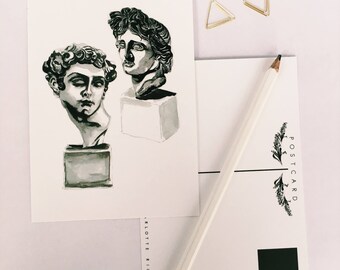 Statue Postcard - Valentines Postcard - his and her - museum card - greetings card