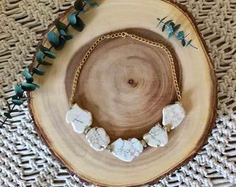 Statement White Turquoise Gold Crystal Chain Necklace