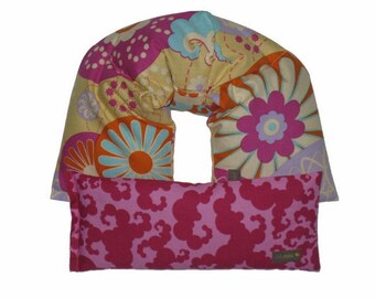 Therapeutic Neck & Shoulder Wrap - Eye Pillow Gift Set Hot Cold Therapy Pack Flaxseed UNSCENTED (Kimono) Hot Pink, Yellow, Aqua