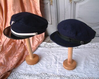 French vintage fishermans cap. Navy blue wool fishermans hat. Navy blue wool fishermans cap. Greek fisherman cap.