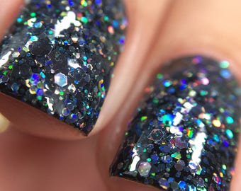 Kneel Before Zod Nail Polish - holographic black glitter bomb