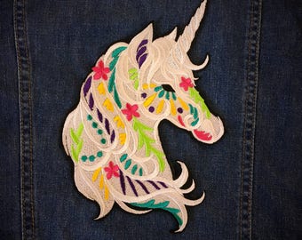 Large unicorn back patch, sew on patch, iron on patch, unicorn patch, magical patch, kawaii patch.