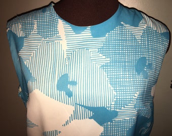 Mod Vintage 1960s Aqua Sheath Dress Metal Zipper