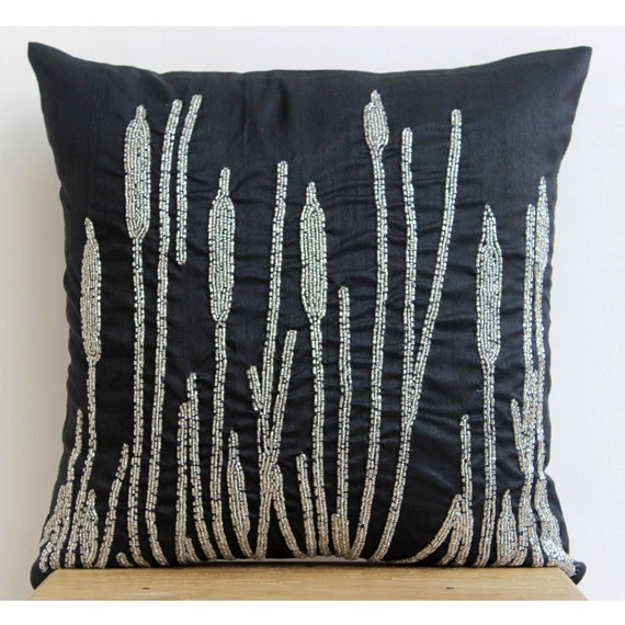 Decorative Pillow Sham Cover 24x24 Black Silk Couch Sofa Toss Decorative Pillow Sham Cover 24x24 Black Silk Couch Sofa Toss