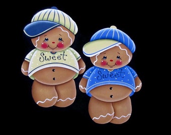 Gingerbread Boy in Baseball Cap Fridge Magnet or Ornament, Handpainted Wood Gingerbread Refrigerator Magnet, Hand Painted Ginger, Tole