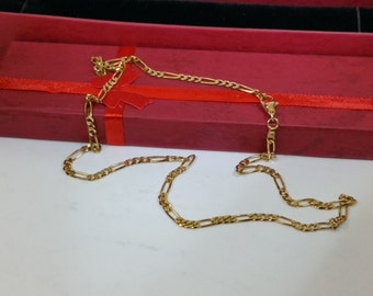 Yellow gold necklace Figaro chain Golden 585 Stainless GK143