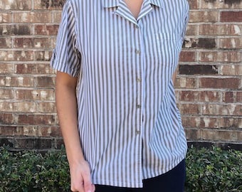 Womens Striped Button Up