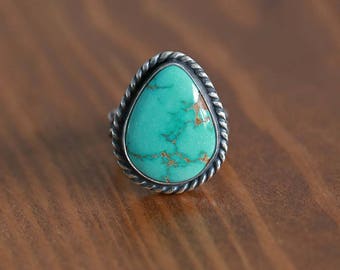 Carico Lake Turquoise Ring, Sterling Silver Ring -- US Size 6.5