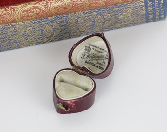Antique Ring Box Heart Shaped Red Leather