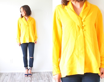 Vintage golden yellow blouse // yellow long sleeve summer top // Small/Medium top // boho top // summer spring blouse // fancy blouse / 80's