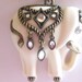 Elephant Necklace Celluloid Rhinestones Signed NRT 36" Chain Vintage