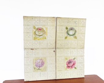 Floral Tin Wall Ceiling Hand Painted Decorative Tiles