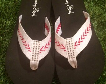 Baseball Sandals Baseball Flip Flops Fabric Stitch FLAT Size 6 7 8 9 10 11 12 NEW Sandals Thongs Sports Sandals Cocomo Soul