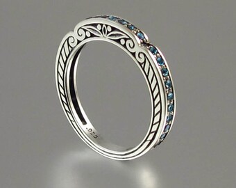 CARYATID wedding band in sterling silver with London Blue Topaz