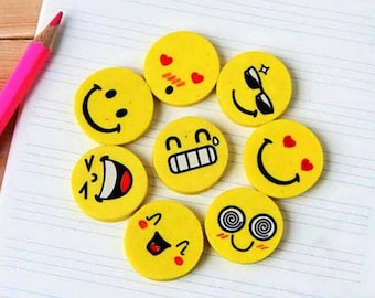 Lot of 20 pcs Smile Emoji Smiley Face Erasers Rubber For Pencil Kid Funny Cute Stationery Novelty Eraser Office Accessories School Supplies
