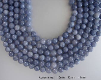 SALE. Natural Aquamarine Bead Strands, Round, Aquamarine, 6mm, 10mm, Hole: 1mm; about 15inch. (BD-A336-338)