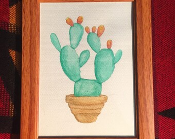 Opuntia Cactus-Framed Watercolor Original