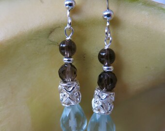 Aquamarine and Smoky Quartz Earrings