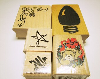 Assorted Christmas Stamps Rubber Stamp Set Of Four Card Making Scrapbooking Rubber Stamp Supplies Christmas Card Art CHRISTMAS STAMPS