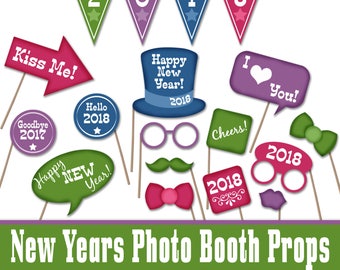 2018 New Years Photo Booth Props - Printable Decorations and Banner - Over 35 Colorful Images - Digital Download -INSTaNT DOWNLoAd - SALE