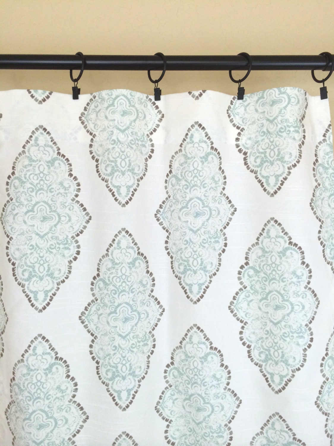 Snowy Blue Diamond Curtains. One Pair of Window Drapes. Light