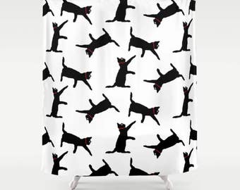 Cat Shower Curtain, Cat Bathroom Decor, Black and White Shower Curtain, Cute Shower Curtain, Cat Decor, Cat Lover Gift, Cat Home Decor