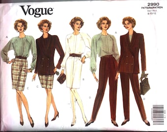 1992 Vogue 2990 Easy WARDROBE PATTERN Misses 8-10-12 Vintage 1992 Uncut Factory Folded Nice
