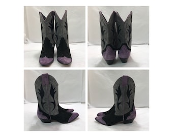 Vintage Purple and Black Suede Cowgirl Boots sz: 9M