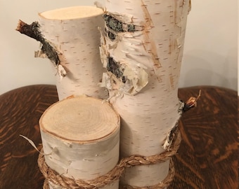 3 Tier Pillar White Birch Log Centerpiece