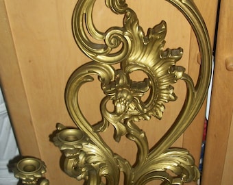 Syroco Candelabra Candle Holder Gold Floral Wall Sconce Hollywood Regency 1978