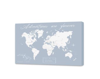 Push Pin Map, World Travels Map, Map Art, World Map Canvas, Travel Map, Push Pin Travel Map, Personalized Push Pin Map Anniversary Gift