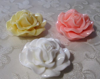 Large Peony Rose Resin Flower Cabochons No Hole 31mm Choose Your Colors 909