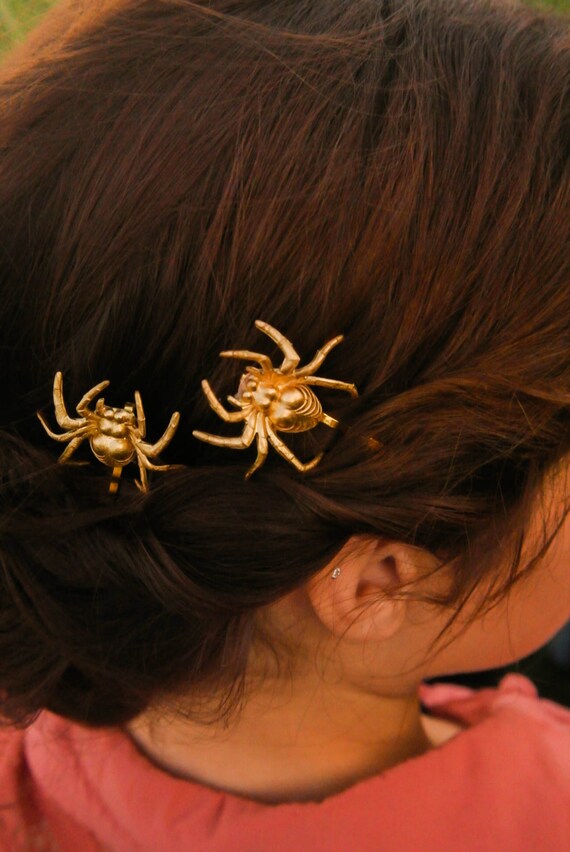  halloween  hair  pin  spider bobby pins  gold spider hair  clip