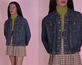 90s Blue Denim Trucker Jacket/ Small/ 1990s