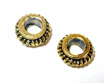 2 pearls Golden ribbed Rondelles 8mm MB29