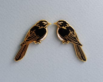 Willie Wagtail Hard Enamel Pin - Black, White, and Gold - Lapel Pin Cloisonné Badge