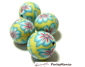 10 polymer clay beads round 12mm refY51 tones PASTEL flower