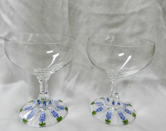 Hand Painted Bluebonnet Champagne Glasses - Set of 2