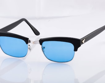 Bausch & Lomb Black Rim Glasses 1574 1/10 12K Gold Filled Custom Blue Lenses