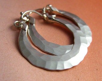 Forged Small Sterling Silver Hoop Earrings, Artisan Silversmith Jewelry, Small Argentium Earrings, Sterling Silver Hoops, Metalsmith Earring
