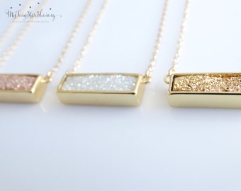 Druzy Bar Necklace Druzy Necklace Gold Druzy Bar Necklace Druzy Layering Necklace Natural Druzy Bar Necklace Rose Gold Druzy Bar Necklace
