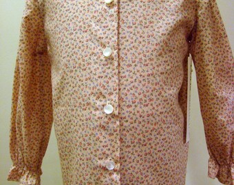 Girls Blouse in Light Pink with Pink and Blue Calico Flowers - Sizes 4, 5, and 6