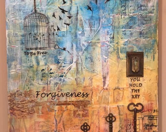 Original Handmade Mixed Media Artwork, Mixed Media Collage Art, Mixed Media Canvas, Wall Art, Modern Art Canvas,