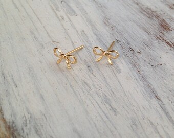 Gold earrings, stud earrings, bow earrings, gold filled stud earrings, petite earrings, gold studs, everyday earrings -4401