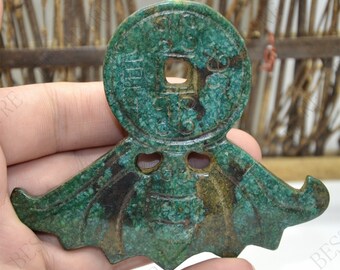 Green Carving bat jade Pendant,bat Jade Pendant, Double Face bat Jade pendant,Jade Pendant Amulet Talisman,Jade Pendant Jewerly