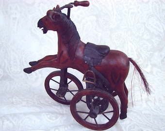 Hand Carved Wood Rocking Tricycle - Trike - Handcarved Folk Art
